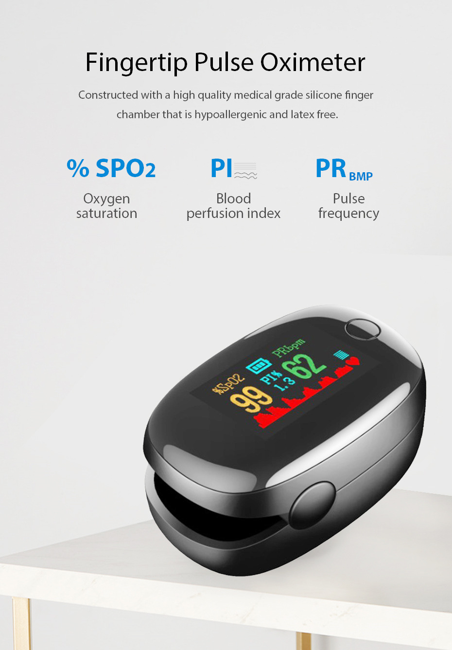 Fingertip Pulse Oximeter - OLED Display Blood Oxygen Saturation & Heart Rate Monitor With Perfusion Index photo 6