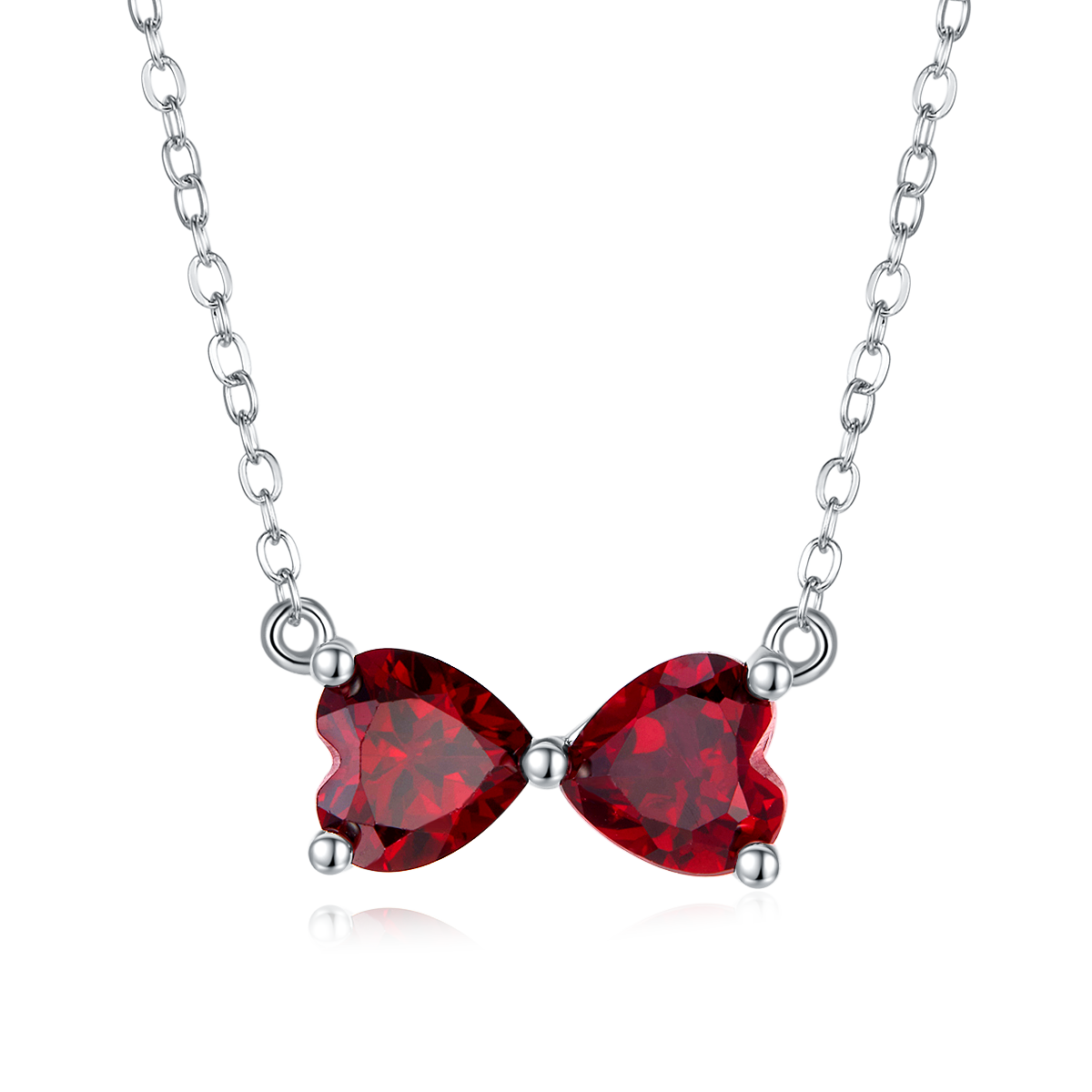 S925 Silver 2.4g 1.6ct Lab-Created Ruby Bow Necklace, 6mm Heart Pendant, 40&5cm photo 1