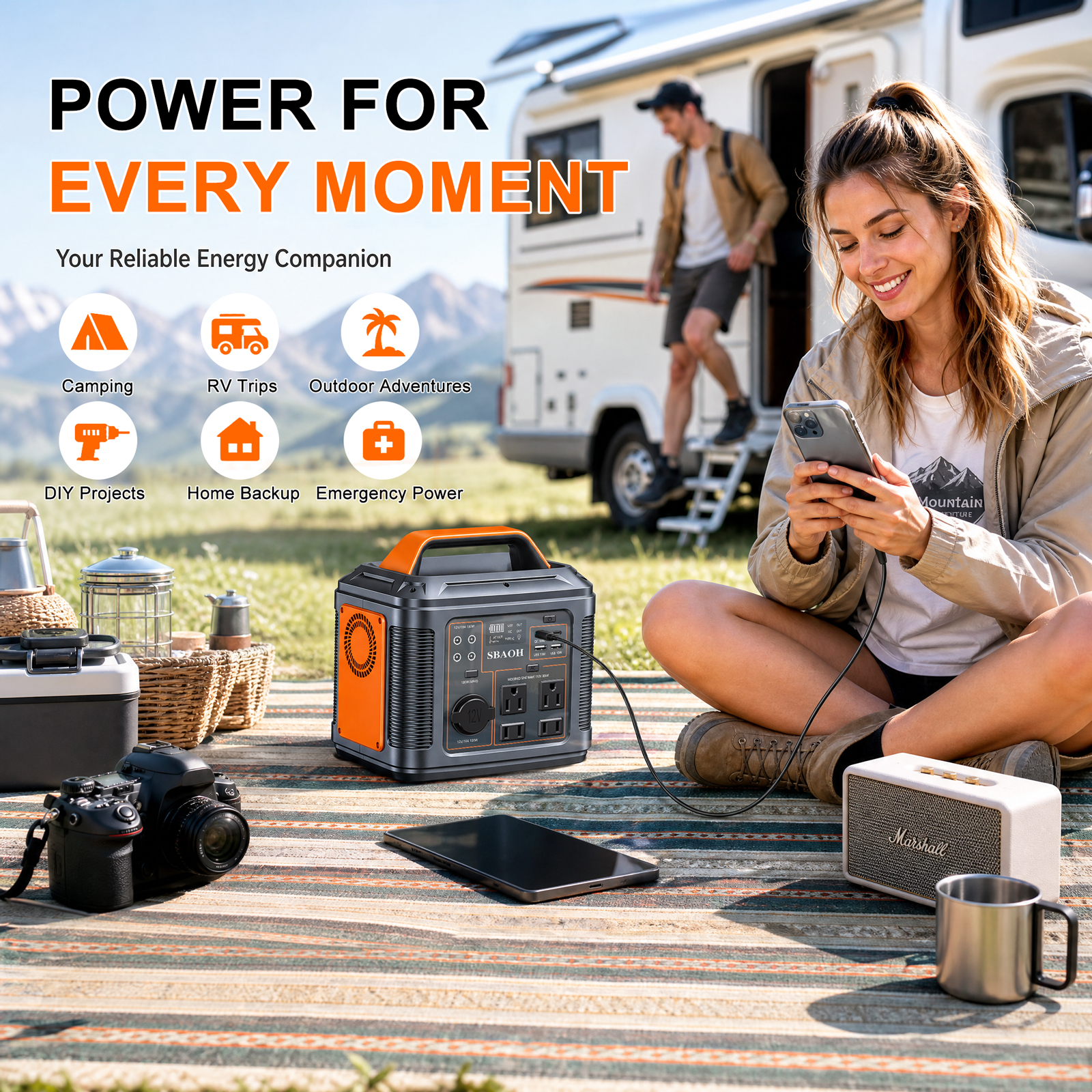 Sbaoh 300W Portable Power Station 296Wh 80000mAh Solar Generator With PD100W Fast Charging, 13 Outlets, Digital Display, Lithium-ion Battery For Outdoor Solar Lights, Camping Tents, Emergency Outdoor photo 1