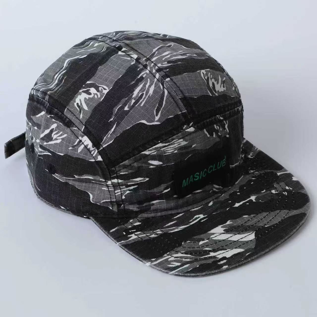 Checkered Camouflage Letter Logo Five-panel Camping Hat - Quick-drying Tear-resistant Flat Brim Workwear Street Sun Protection Hat photo 2