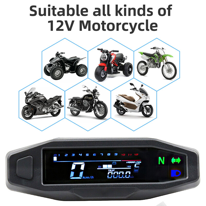 Universal Motorcycle LCD Digital Speedometer Odometer Tachometer Gauge Sensor photo 2