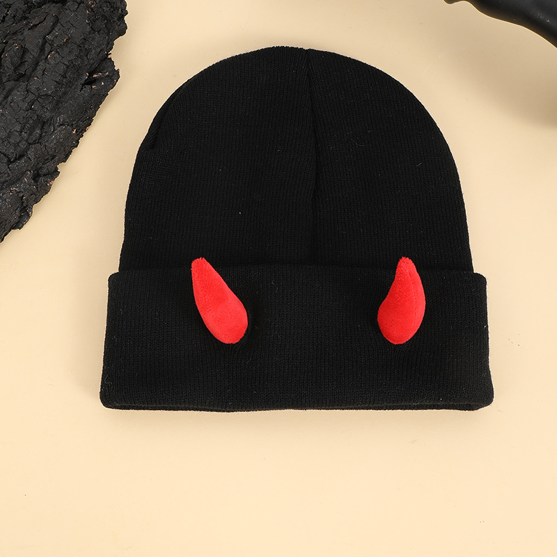European And American Cross-border Hip-hop Little Devil Beanie With Horn Shape, Knitted, Suitable For All Occasions, Trendy And Funny, Without A Brim photo 2