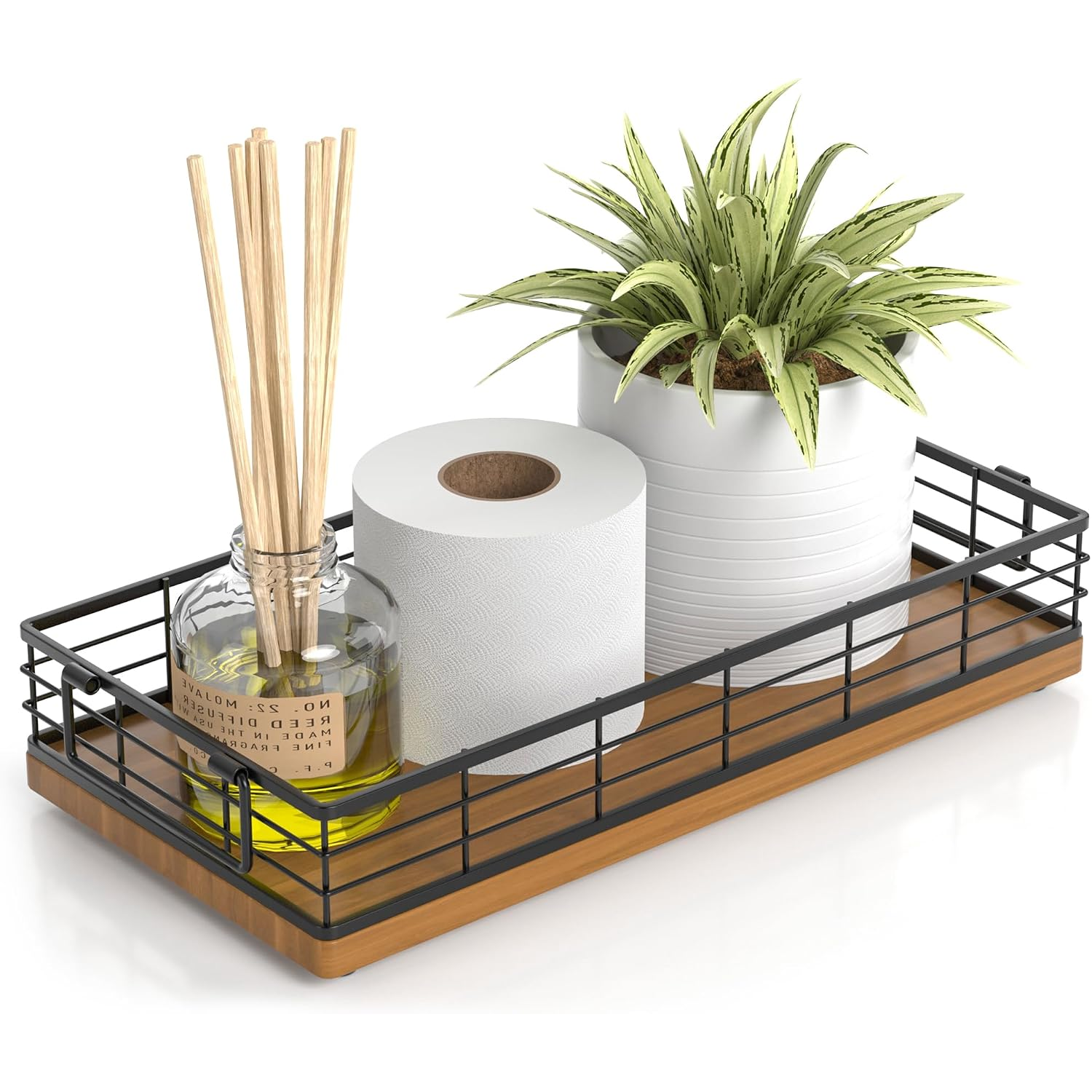 Toilet Paper Basket, 13 Bathroom Toilet Tank Basket With Handles Walnut photo 1
