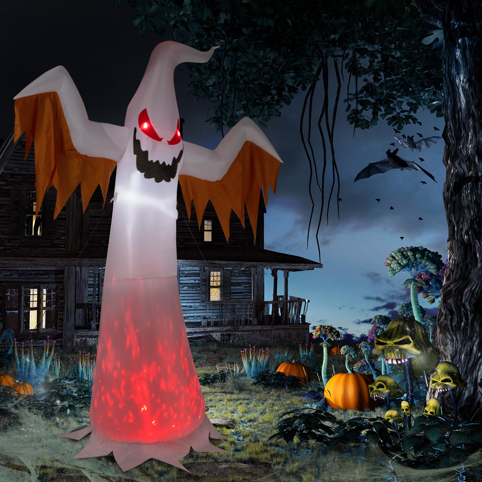 Replace 50904039 12ft 4pcs LED Lights Giant Scary Ghost Flames And Flashing Red Eyes Inflatable Halloween Decoration photo 1
