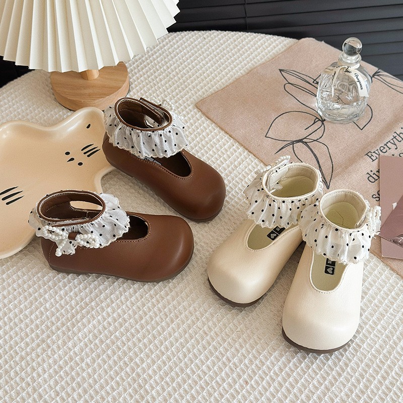 2026 Spring New Kids Princess Shoes, Lace Ruffle Pearl Decor Flats, Elegant Fashion Casual Single Shoes For Baby Girls photo 1