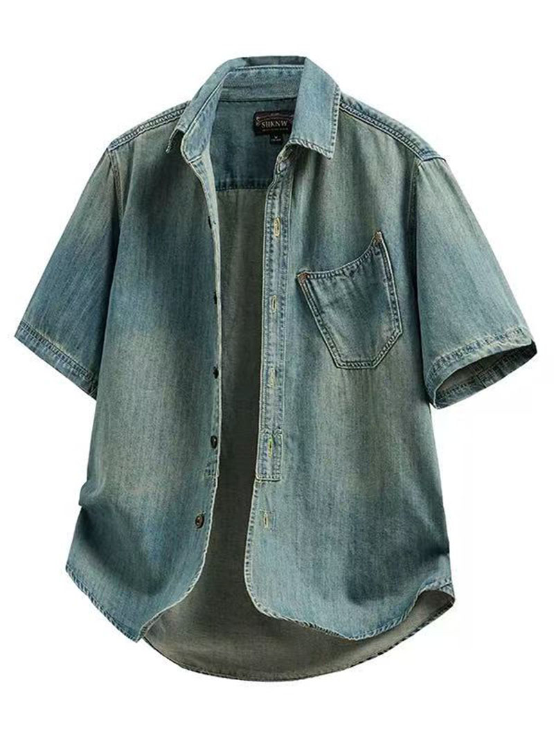 US Local Stock Men's Short Sleeve Denim Shirt Light Wash Relaxed Fit Casual Jean Overshirt photo 5