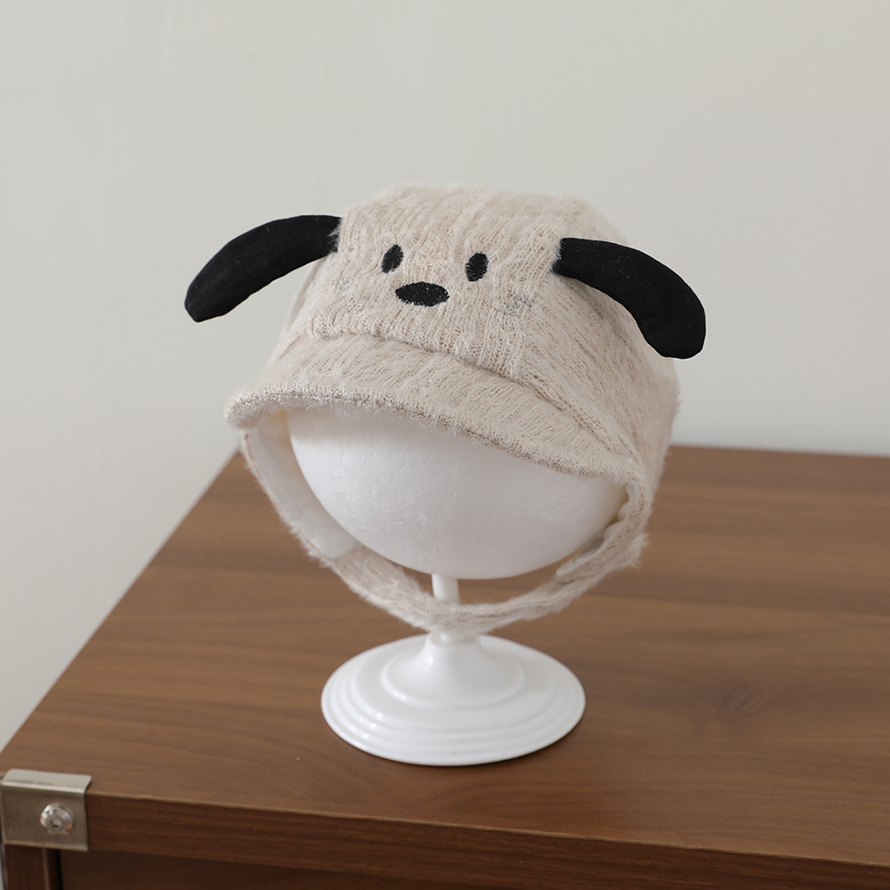 Children's Cartoon Dog-shaped Three-dimensional Ear Protective Ear Cap With Soft Plush Embroidered Warmth Preservation Cap For Winter And Autumn Cold Protection With Adjustable Short Brim Cap photo 7