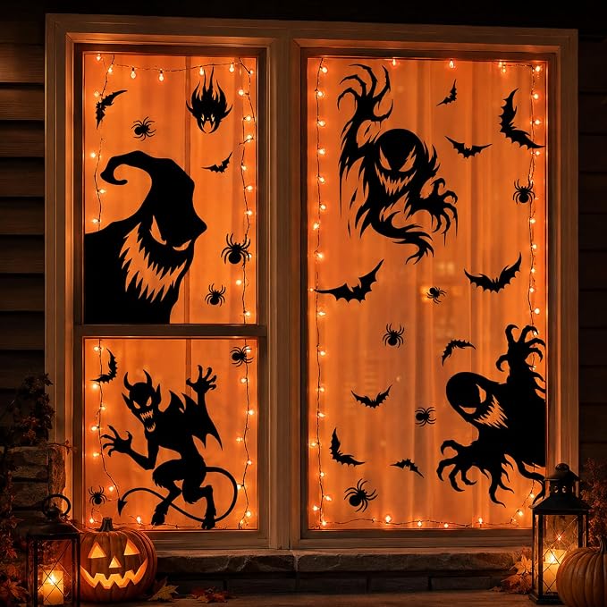 4-Sheet Halloween Spooky Monster Window Clings Stickers For Indoor And Outdoor Party Decorations photo 1