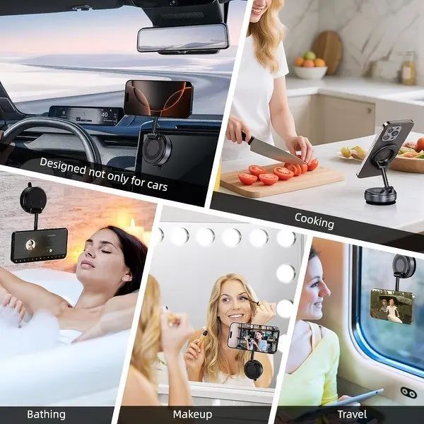 Magnetic Car Phone Holder With Strong Vacuum Suction Cup, Foldable Dashboard Mount, Compatible With All Smartphones And Vehicles photo 3