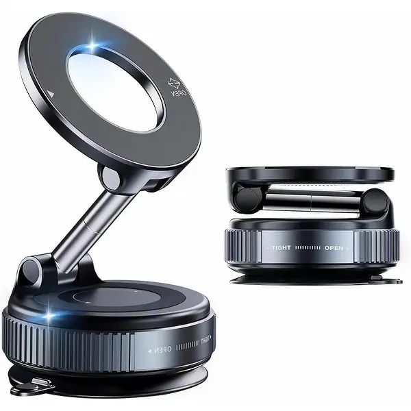 Magnetic Car Phone Holder With Strong Vacuum Suction Cup, Foldable Dashboard Mount, Compatible With All Smartphones And Vehicles photo 1