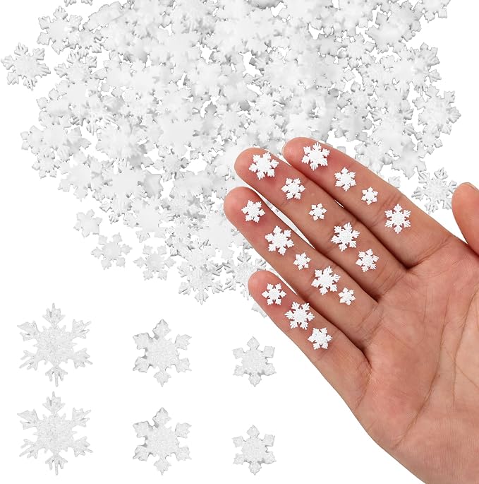 210-Piece Mini White Glitter Resin Snowflakes In 3 Sizes For DIY Christmas Tree And Winter Decor photo 1