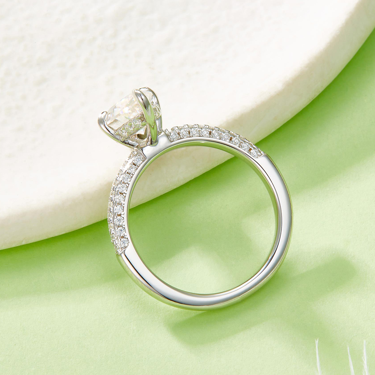 S925 Silver 3g Platinum Plated Marquise Moissanite Ring, 12x6mm 2.0ct D VVS1 Pave Band, GRA Certified US 5-9 photo 3