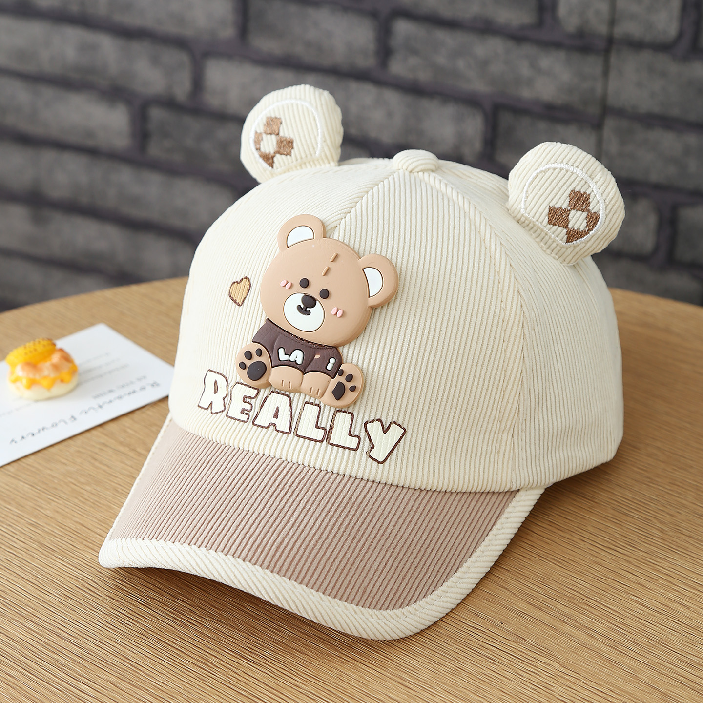 New Children's REALLY Little Bear Corduroy Multi-color Cute Ear Baseball Cap With Adjustable Strap For Daily Outings photo 3