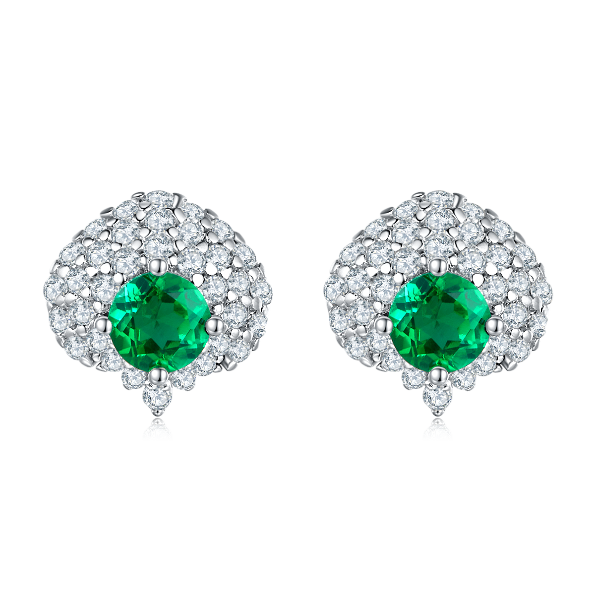 S925 Silver 1.8g Lab-Created Emerald Earrings, 0.6ct 4mm Cluster Studs, 1 Pair photo 1
