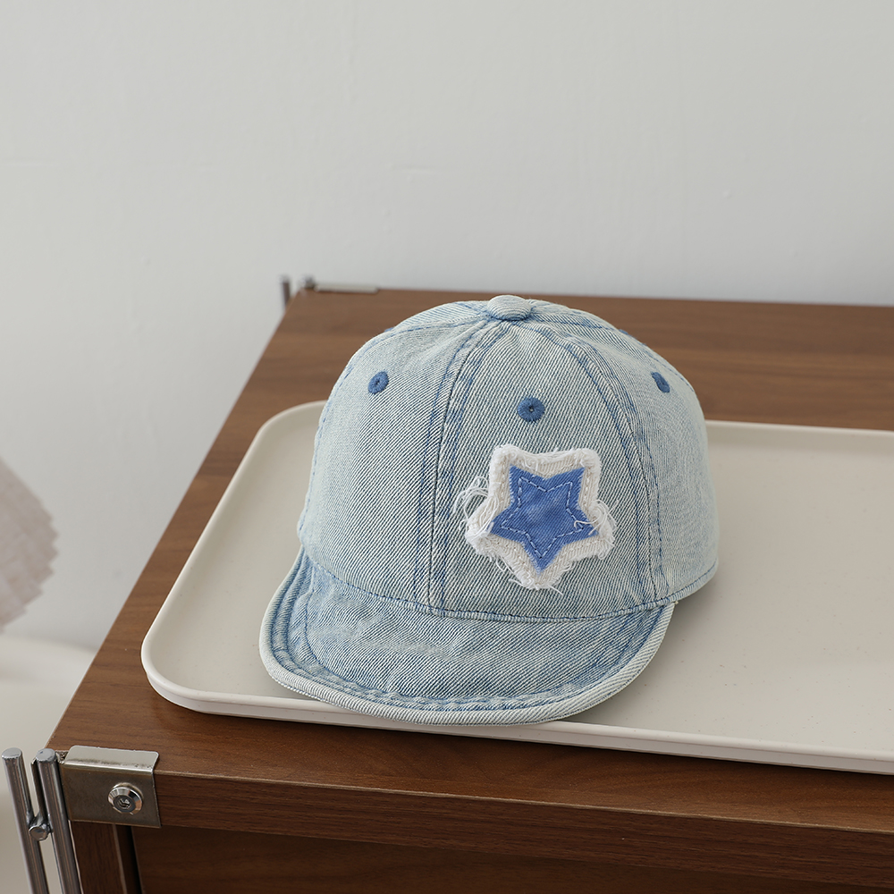 Ruffled Fabric Star Children's Denim Baseball Cap, Washed And Distressed Soft Brim Baby Beanie, Suitable For Outdoor Outings photo 3