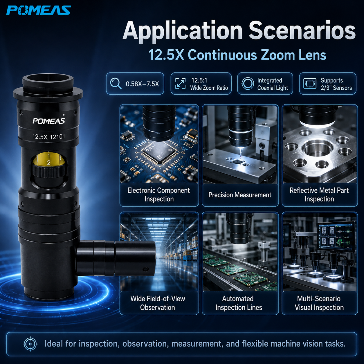 12.5X Manual Continuous Zoom Lens With Coaxial Illumination 0.58X-7.5X C-Mount For Industrial Machine Vision LZL-12101 photo 1