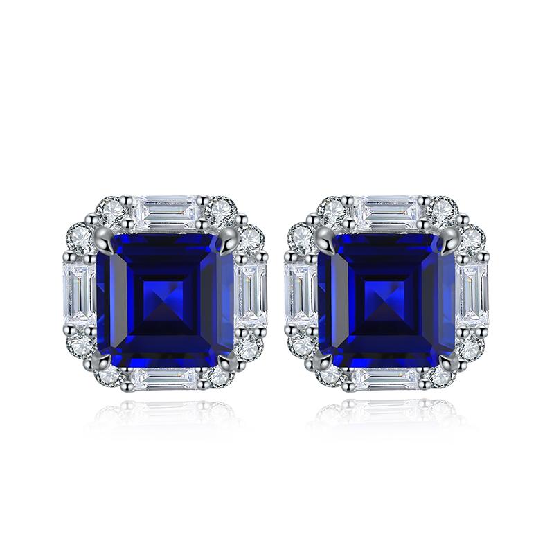 S925 Silver 5g Lab-Created Ruby Sapphire Emerald Studs, 8x8mm Octagon Cut, GRA Certified photo 3
