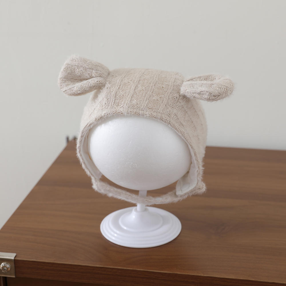 Winter Autumn Pure Color Knitted Three-dimensional Ear Protection Hat With Soft And Fluffy Fabric And Lace Straps photo 5