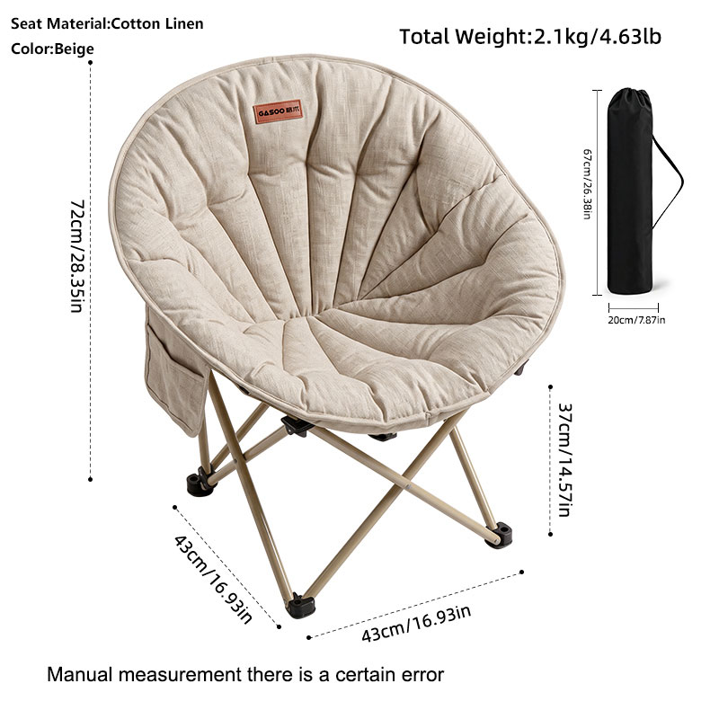 Outdoor Folding Moon Chair Foldable Shell Shaped Saucer Chair, Oversized Padded Camping Chair With Side Pocket, 280LBS Capacity,for Camping, Hiking,Fishing,Picnic,Beach,Yard, Bedroom photo 6