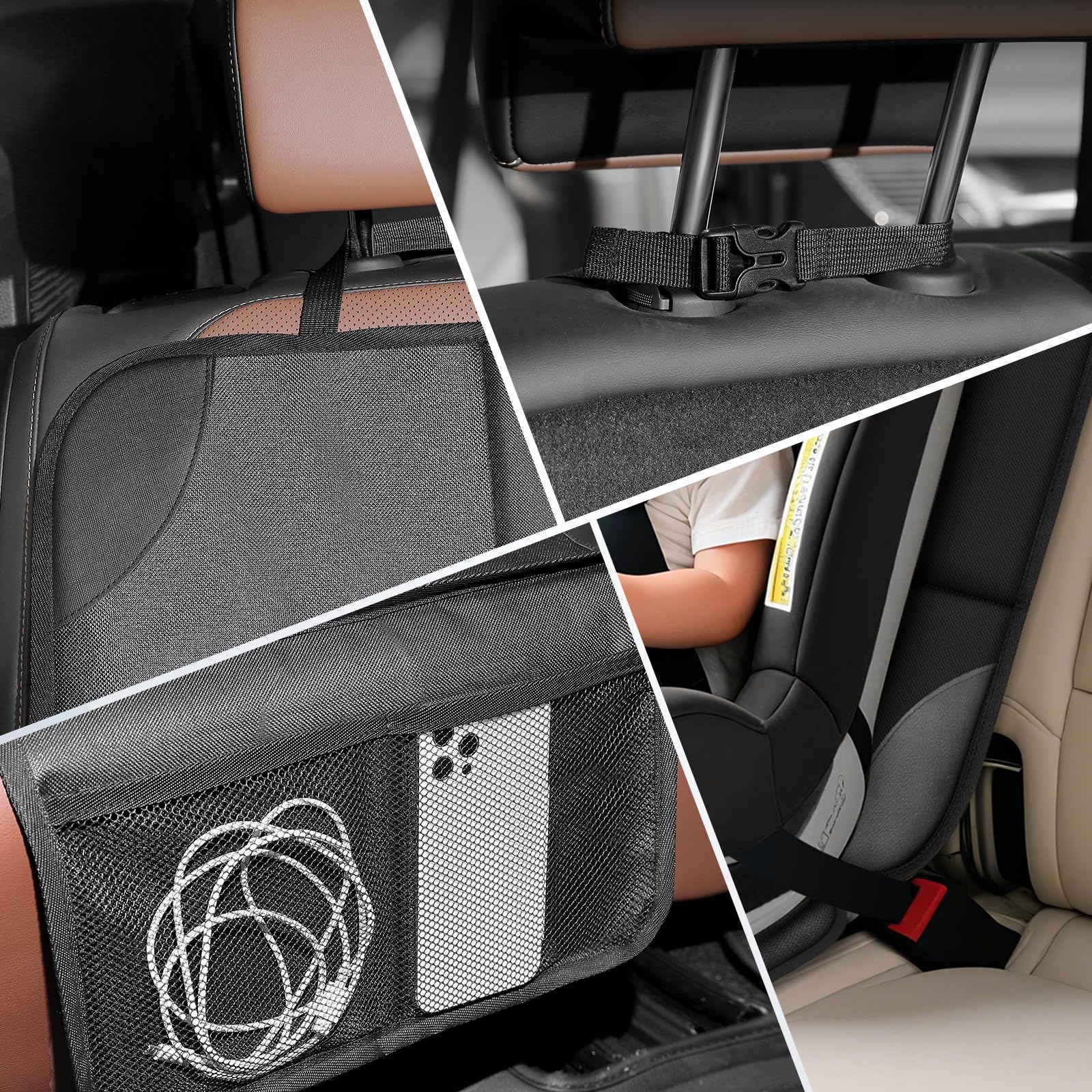 Car Seat Protector 2 Mesh Pocket Waterproof Car Seat Covers, Universal Size, Baby, Pet, Children's Car Seat Protector, Anti Slip Bottom  1 Piece photo 4