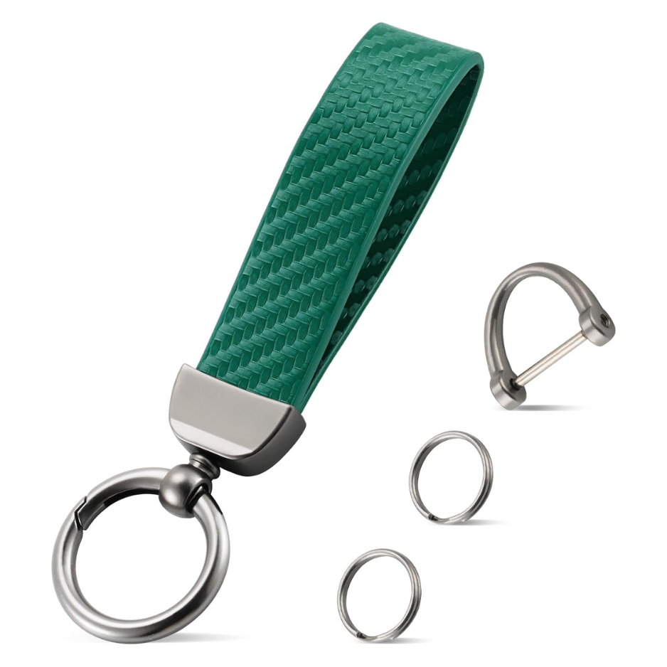 Leather Keychain, Carbon Fiber Car Key Chain With Anti-Lost D-Ring And 2 Key Ring, Keychain Wristlet, Car Accessories, Universal Keychain For Men And Women photo 1