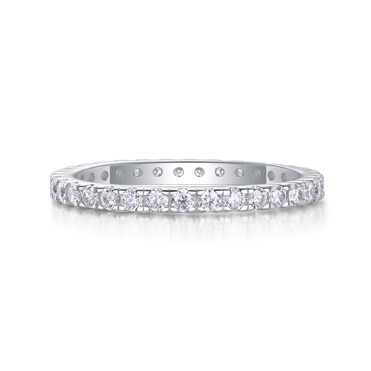 S925 Silver 3.0g Platinum Plated Moissanite Eternity Ring, 2.3mm 30pcs D VVS1 Full Band, GRA Certified US 5-9 photo 6