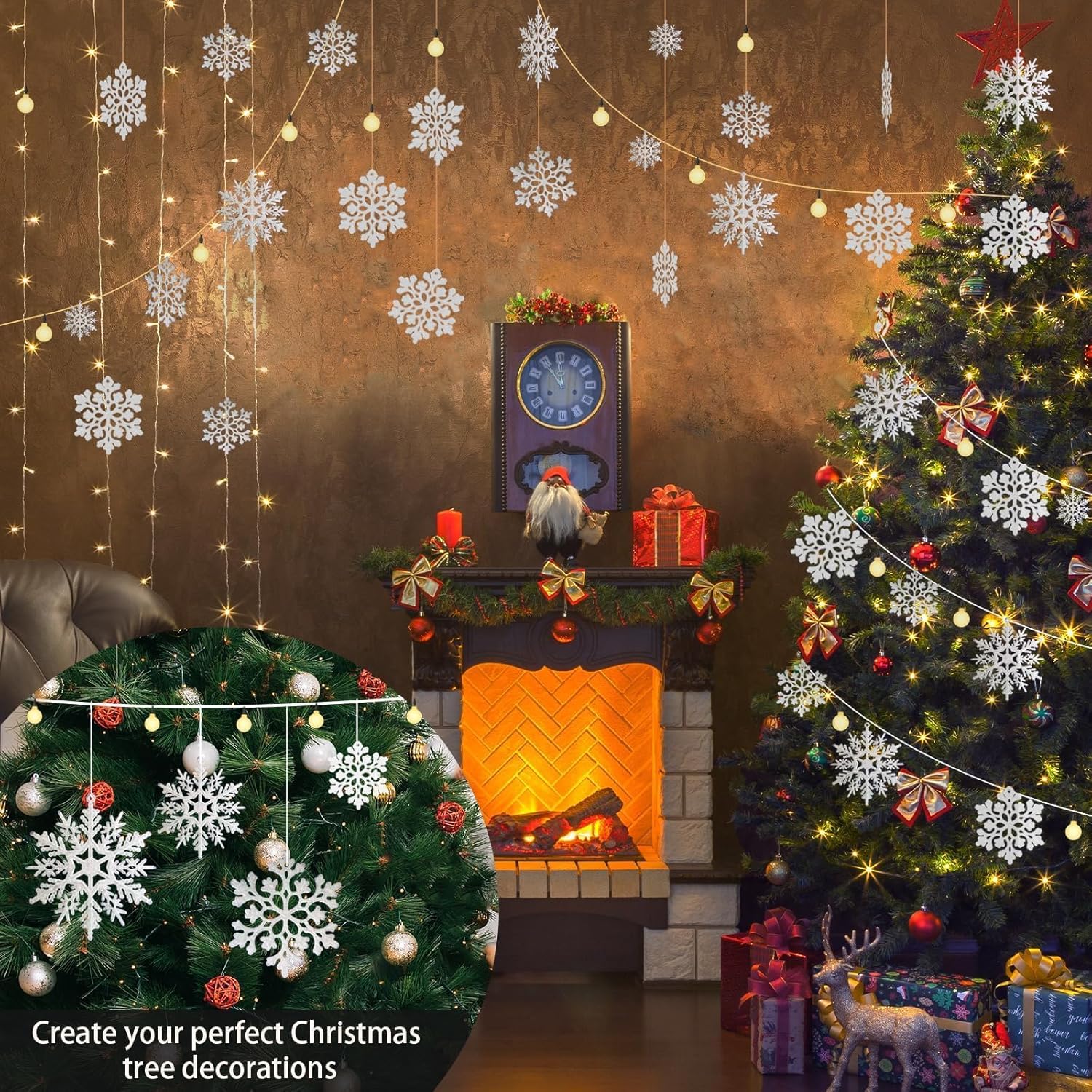 White Snowflake Christmas Ornaments 36 Units, Glitter Plastic Snowflake Decorations For Christmas Tree And Winter Decor photo 4