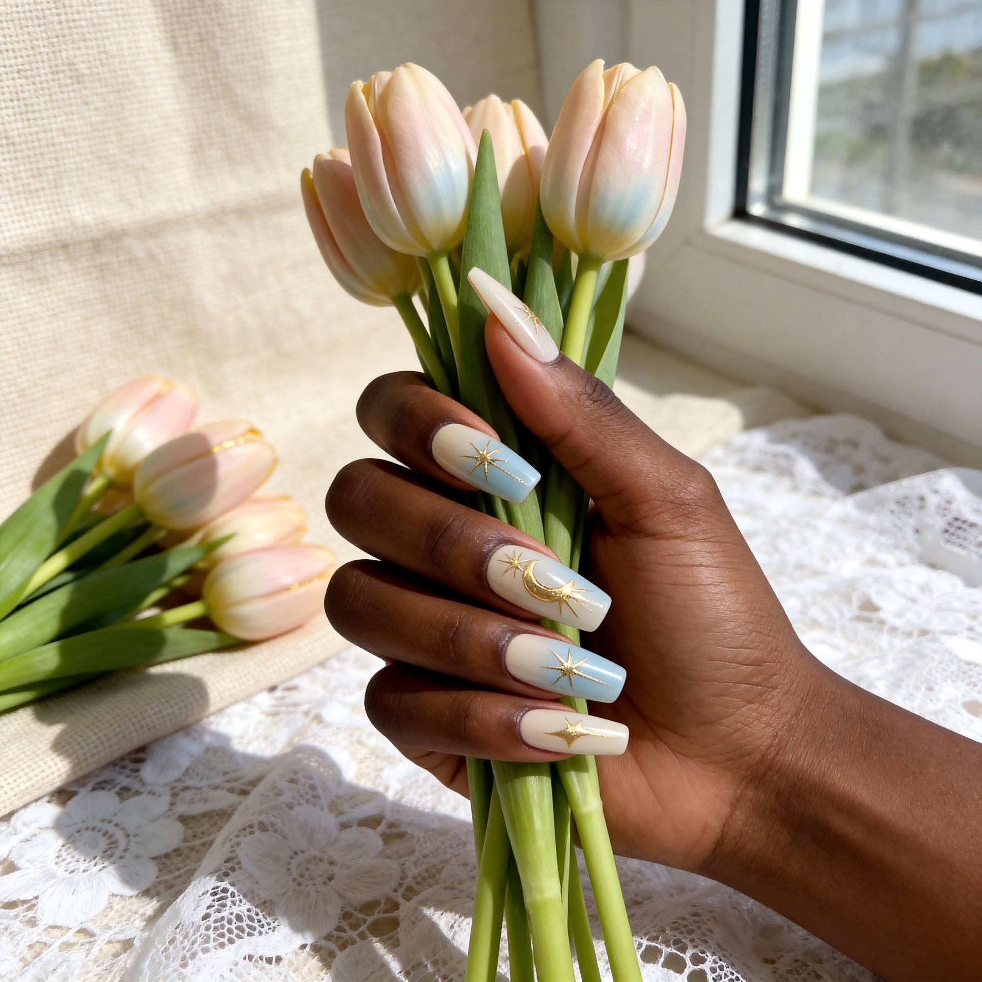 Star Moon Glossy Coffin Press-On Nails photo 5