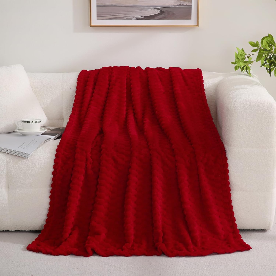 Red Throw Blanket 50 60 Inches Gifts For Mom Fuzzy 3D Jacquard Decorative photo 5