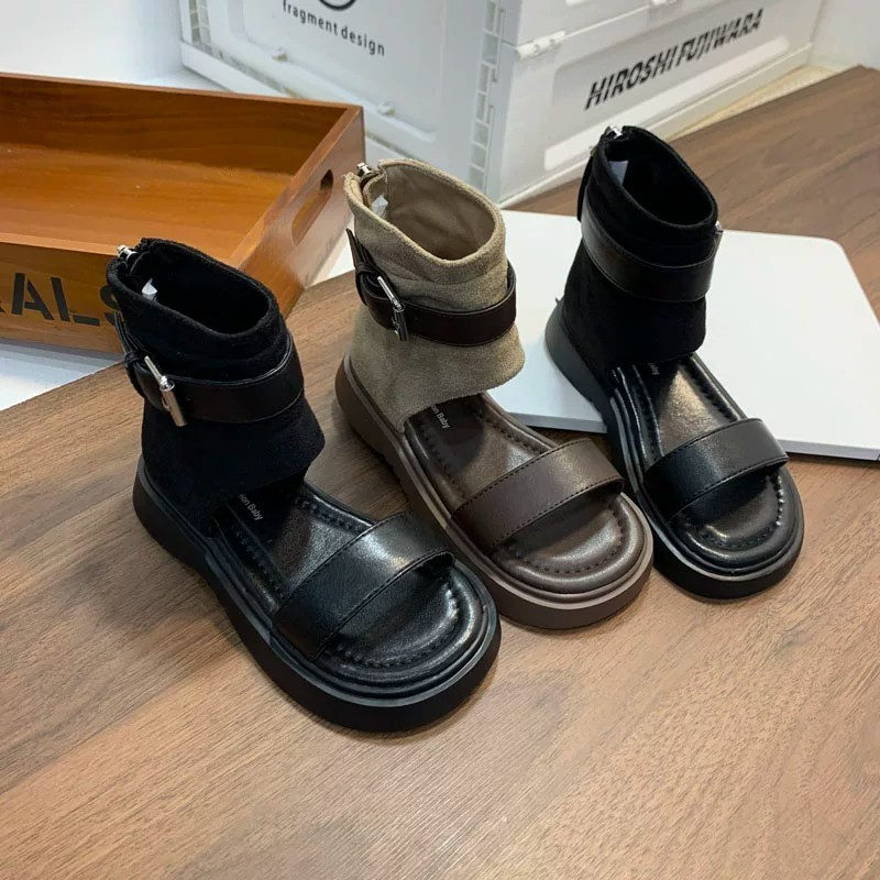 2026 Summer New European Style Girls Roman Sandals, Fashion Kids High Top Sandal Boots With Belt Buckle & Back Zipper Ankle Boots photo 1