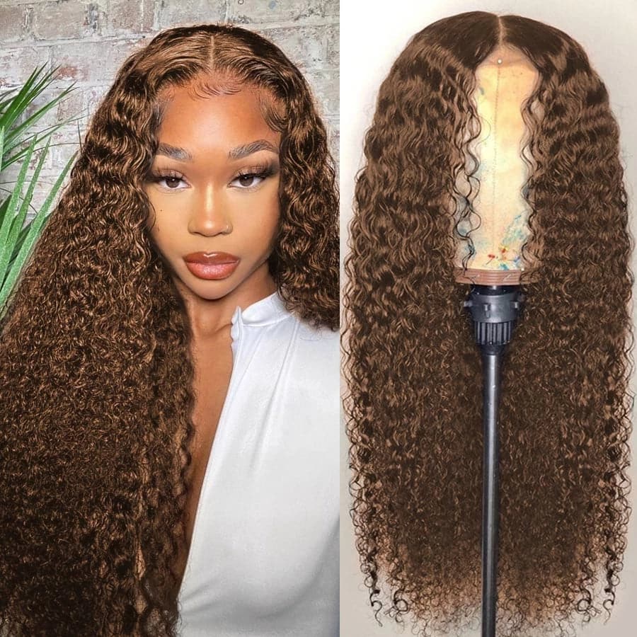 4x4 Lace Water Wave Human Hair Wig, Brown, Density photo 4