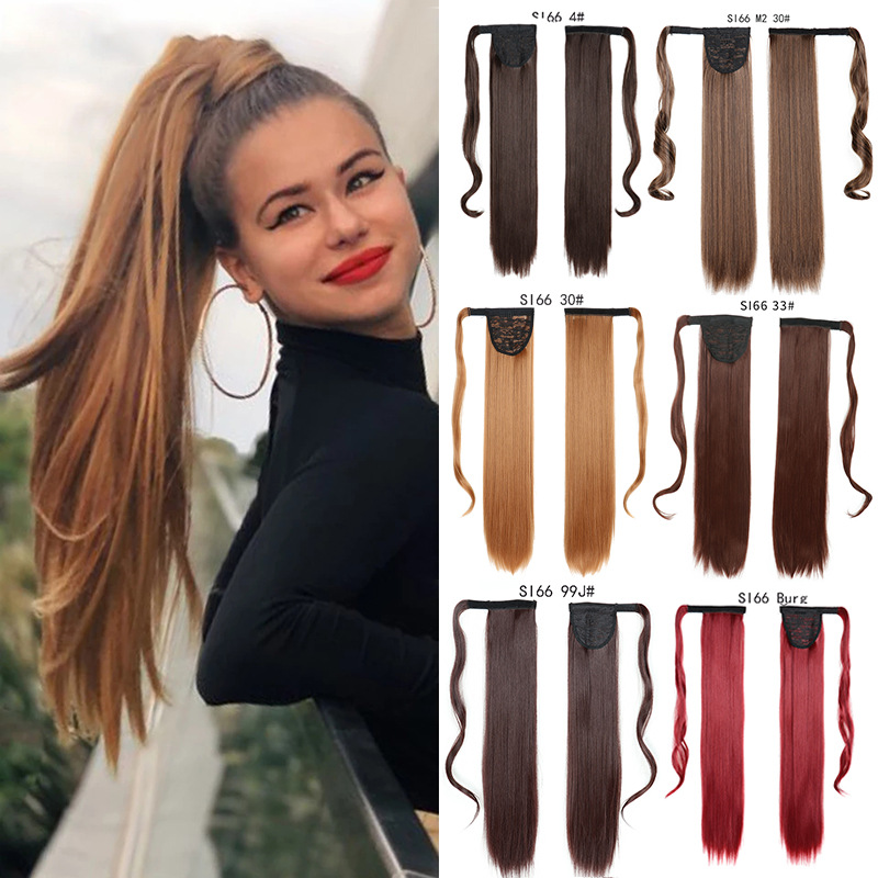 European And American Long Straight Hair Velcro Ponytail photo 1
