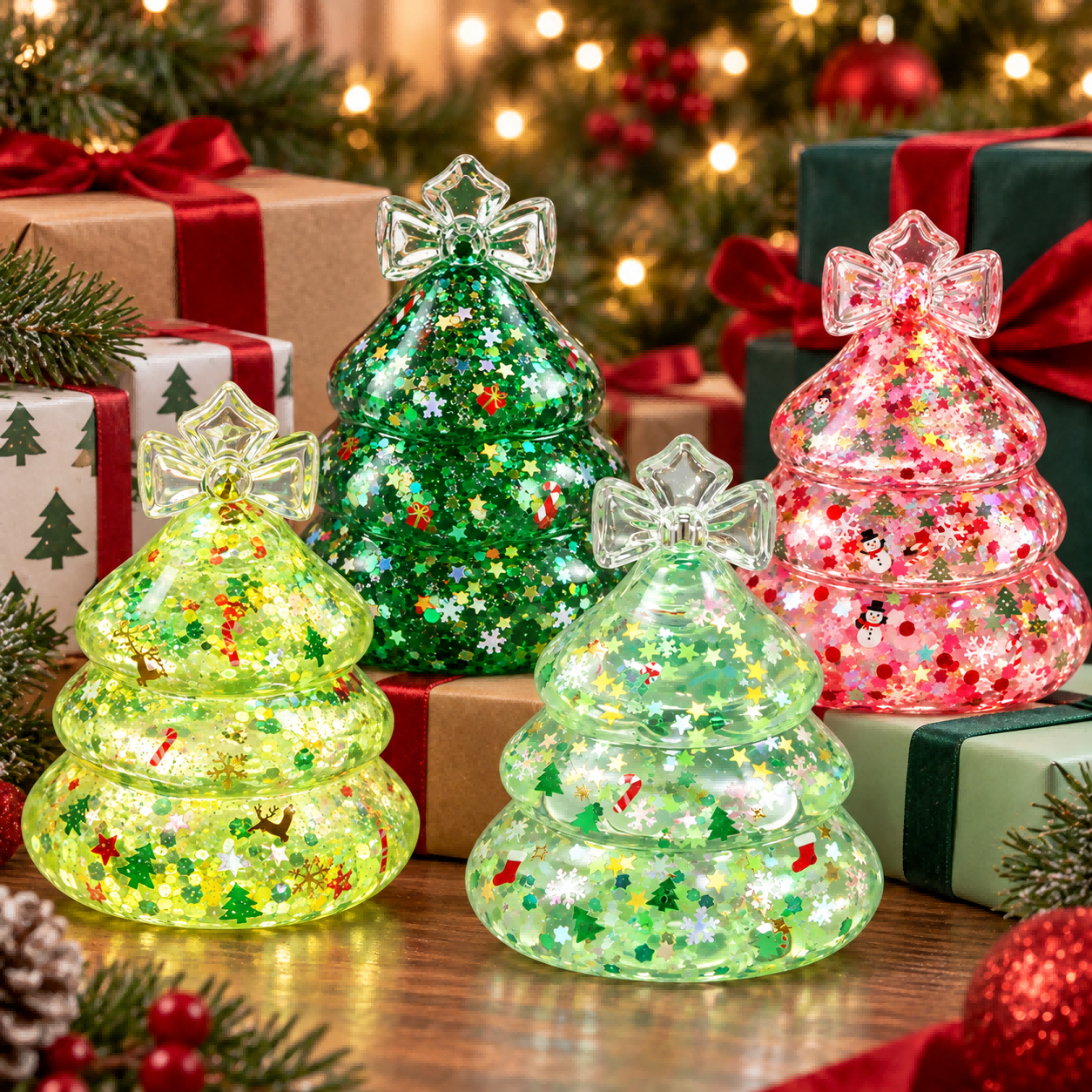 Clear Christmas Tree  Toy, Slow Rising Glitter Squeeze Stress Toy, Sensory Fidget Decompression Toy For Anxiety Relief, Festive Desk Decor Novelty For Adults photo 1