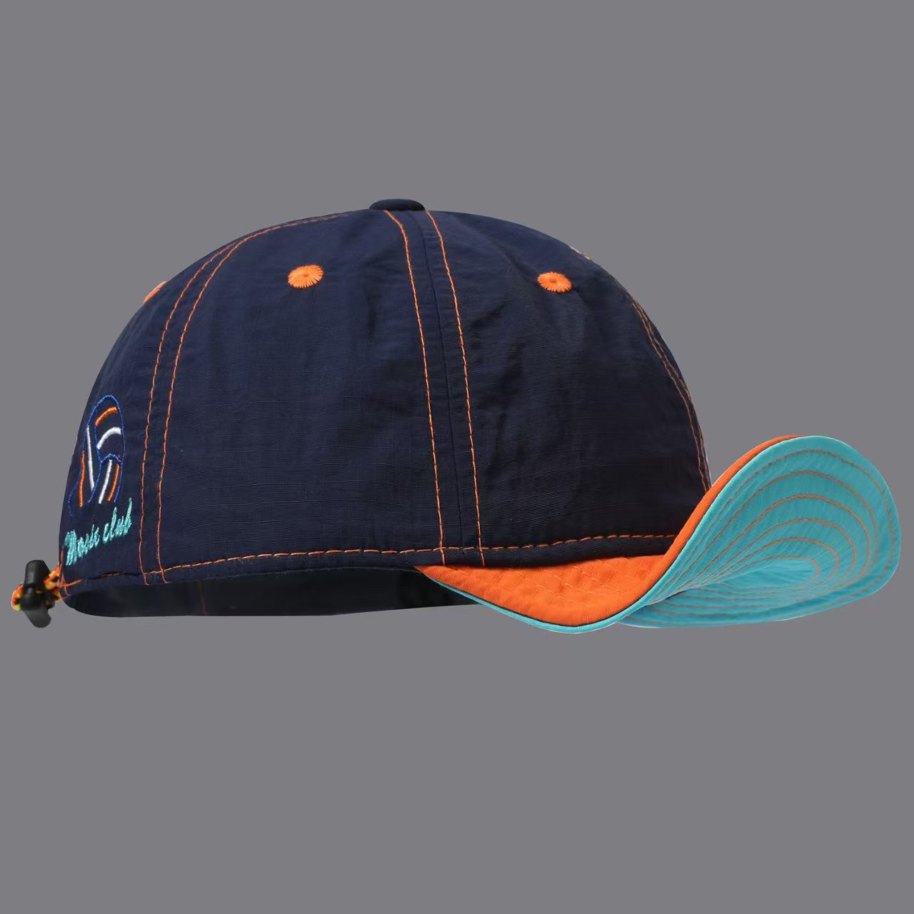 Overhanging Color-matching Quick-drying Five-piece Cap - Volleyball Letter Embroidery Mountain-style Outdoor Functional Drawstring Sunshade Workwear Cap photo 2