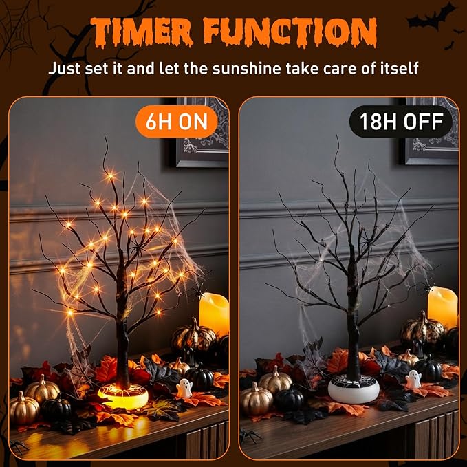 2FT Lighted Spooky Black Halloween Tree With Timer For Indoor Tabletop Party Decorations photo 2
