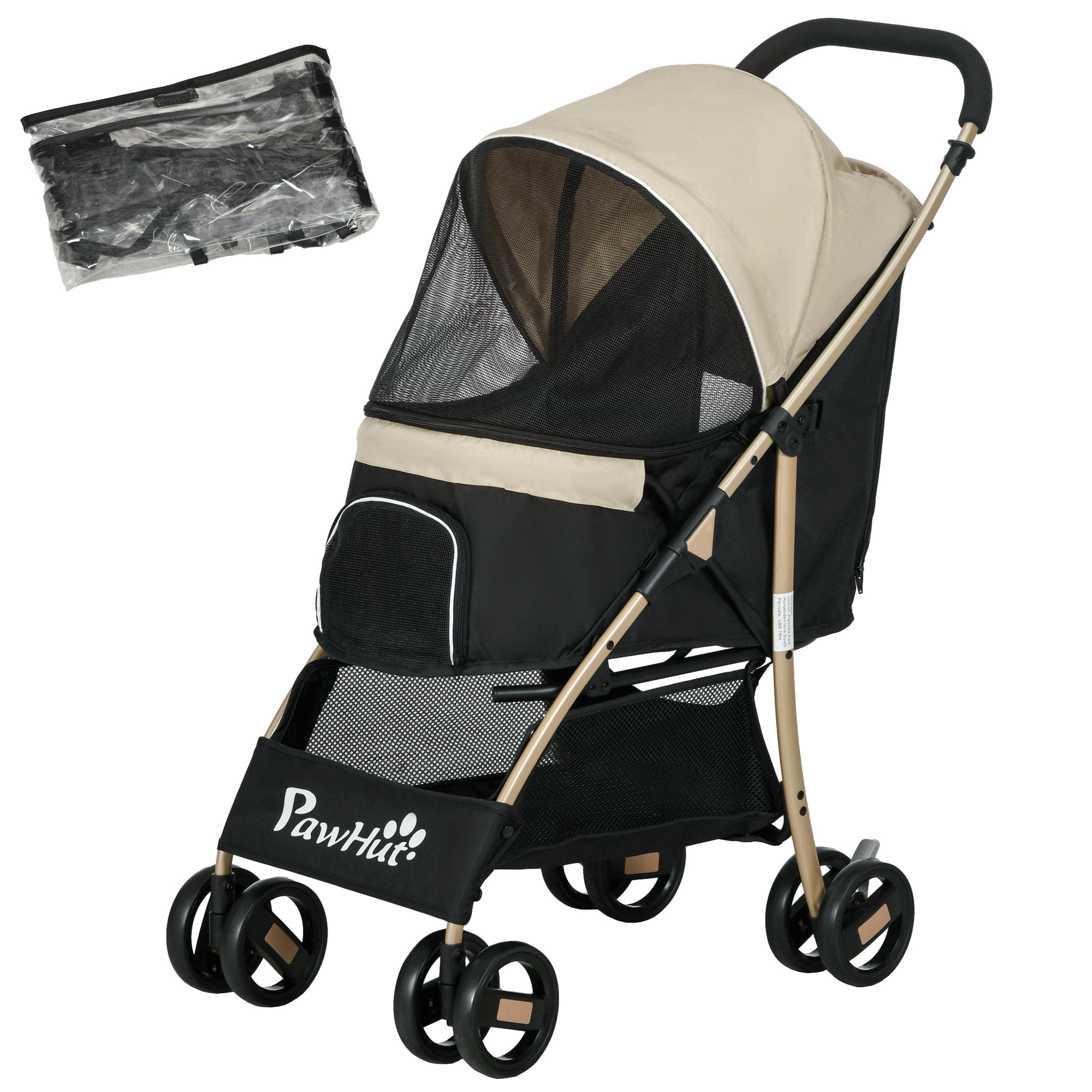 Pet Stroller For Small And Miniature Dogs, With Rain Cover - Khaki photo 2