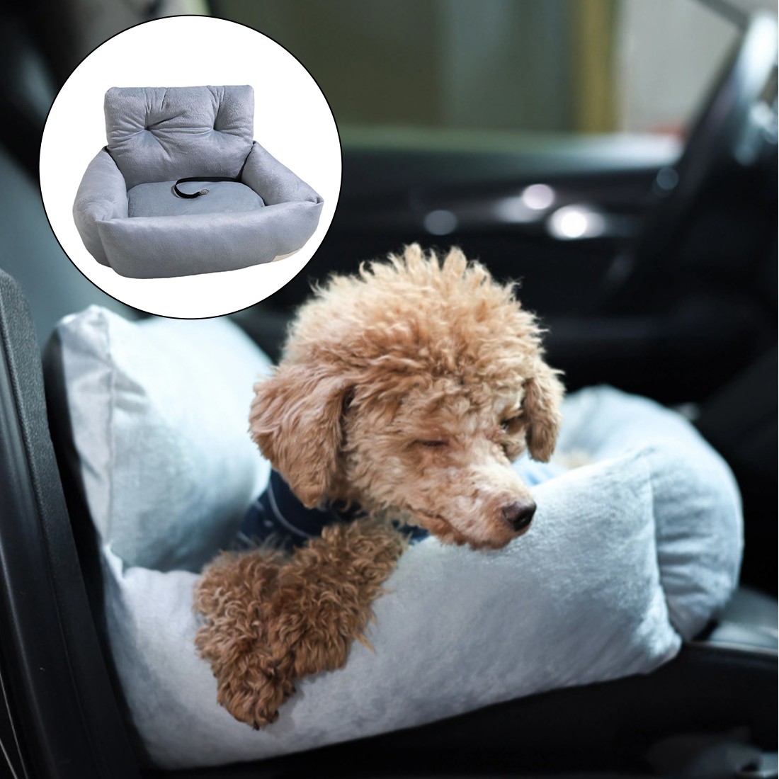 Dog Car Booster Seat Soft Plush Travel Bed Washable Pet Car Seat Safety Strap photo 1