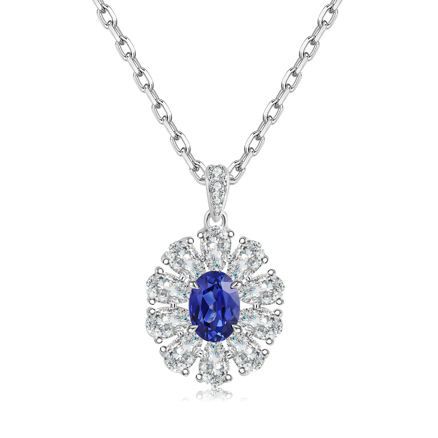 S925 Silver 4.0g Lab-Created Gemstone Necklace, 7x5mm Pendant, 5 Colors, 40&5cm photo 6
