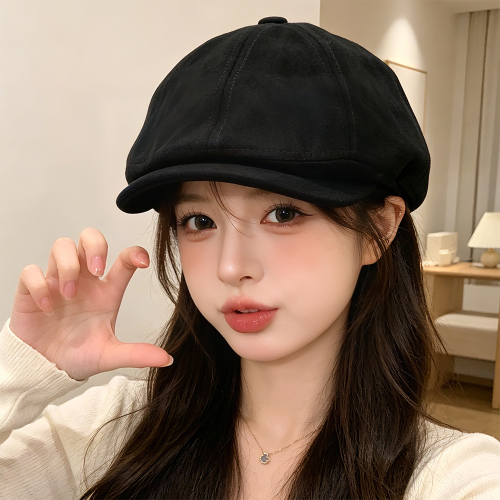 Vintage Fashion Autumn-winter Versatile Brushed Octagonal Brimmed Forward Hat With British Style Solid Color Versatile Casual Baseball Cap Beret photo 1