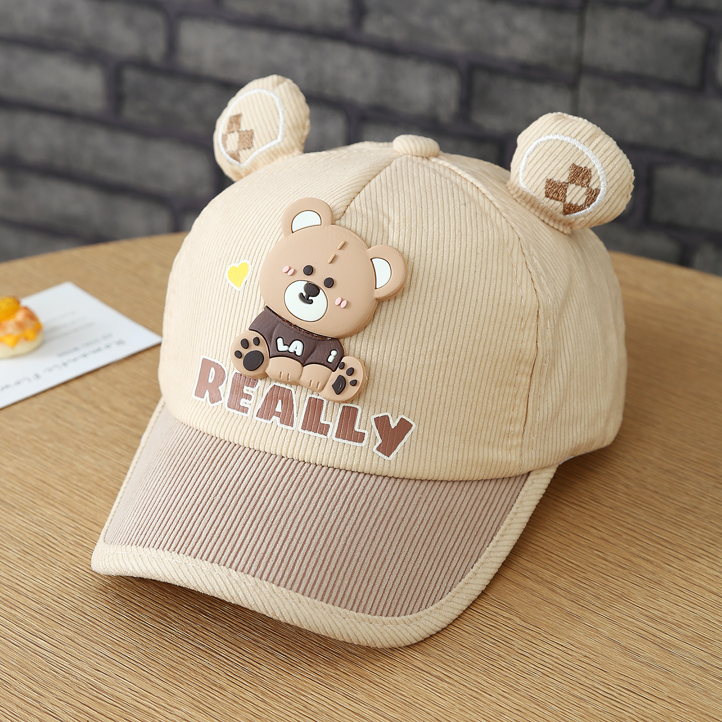 New Children's REALLY Little Bear Corduroy Multi-color Cute Ear Baseball Cap With Adjustable Strap For Daily Outings photo 4