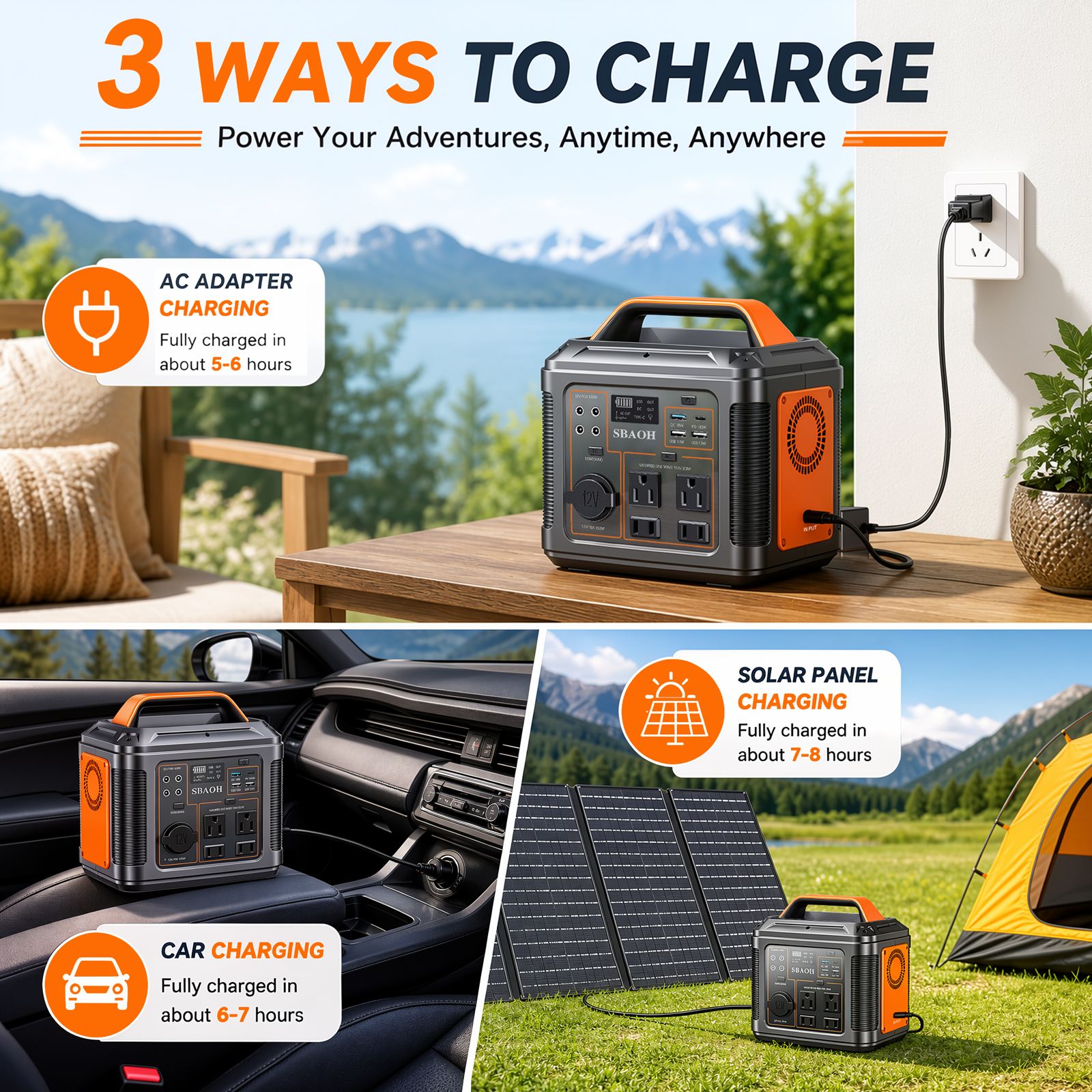 Sbaoh 300W Portable Power Station 296Wh 80000mAh Solar Generator With PD100W Fast Charging, 13 Outlets, Digital Display, Lithium-ion Battery For Outdoor Solar Lights, Camping Tents, Emergency Outdoor photo 6