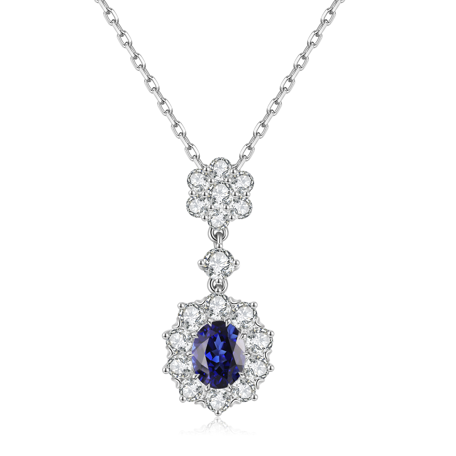 S925 Silver 6.3g Lab-Created Gemstone Necklace, 9x7mm Pendant, 5 Colors, 40&5cm photo 2