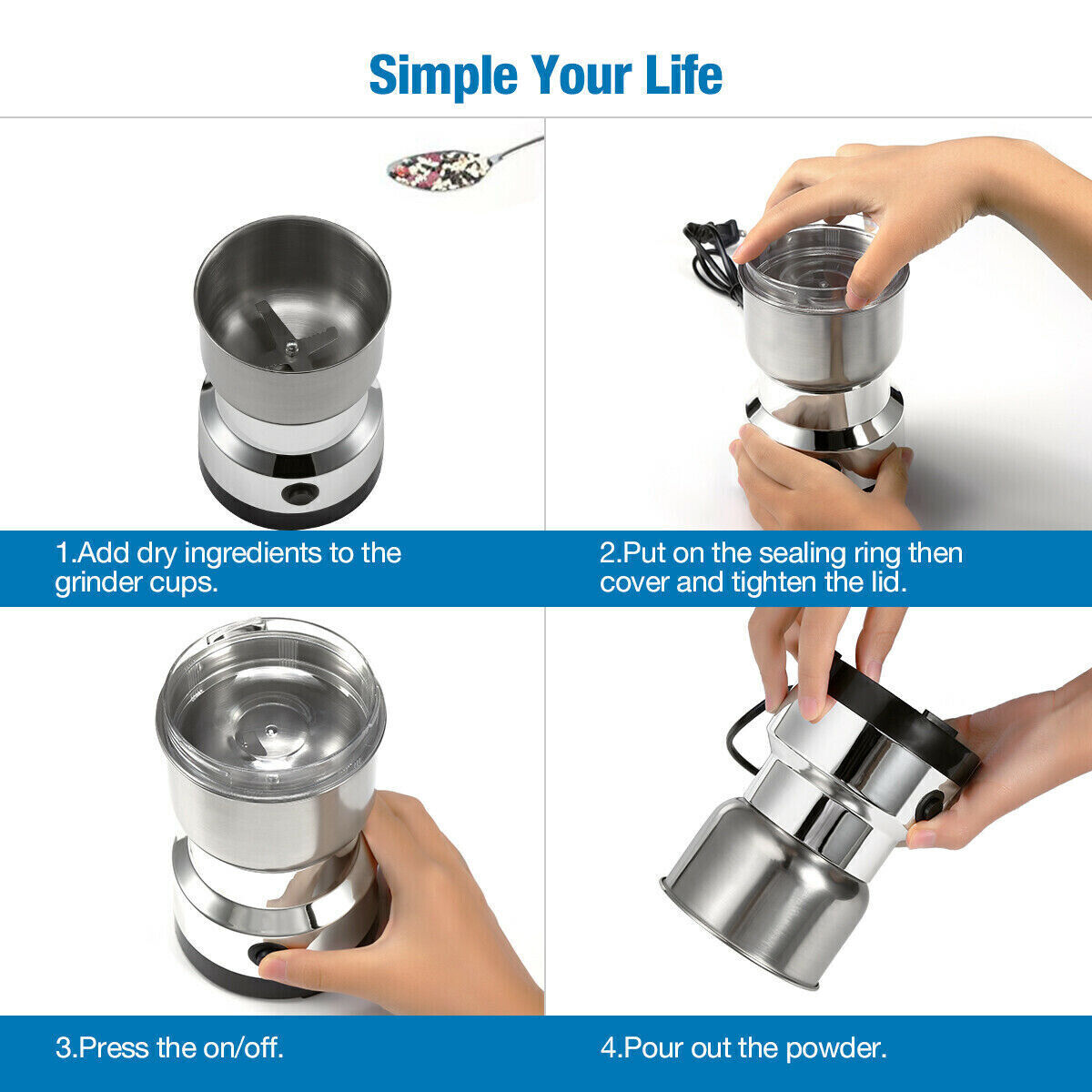 Electric Coffee Grinder Grinding Milling Nut Bean Spice Matte Blade Blender UK photo 6