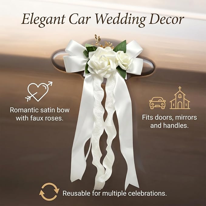 4-Piece White Artificial Flower Bouquets For Wedding Car Door Handle And Celebration Decorations photo 2