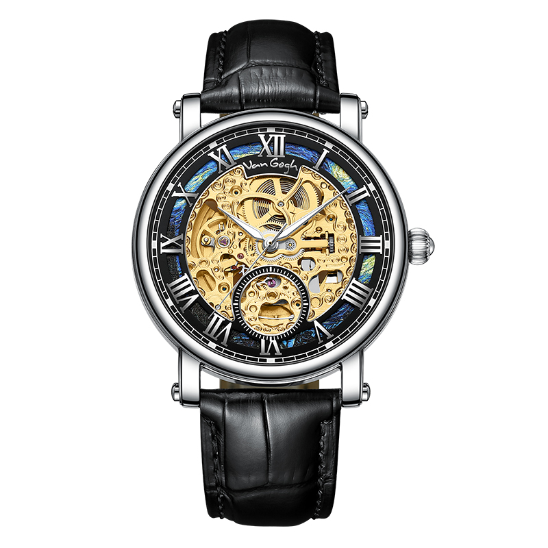 VAN GOGH Starry Night Series Blue Dial Skeleton Mechanical Movement Watch Daily Waterproof Starry Night photo 2