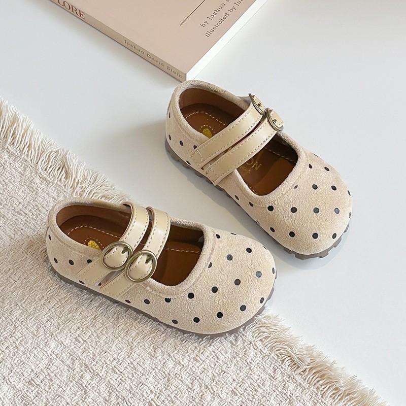 2026 Spring & Autumn New Kids Forest Style Polka Dot Leather Shoes, Korean Style Girls Shallow Mouth Princess Shoes, Soft Sole Casual Flats photo 2