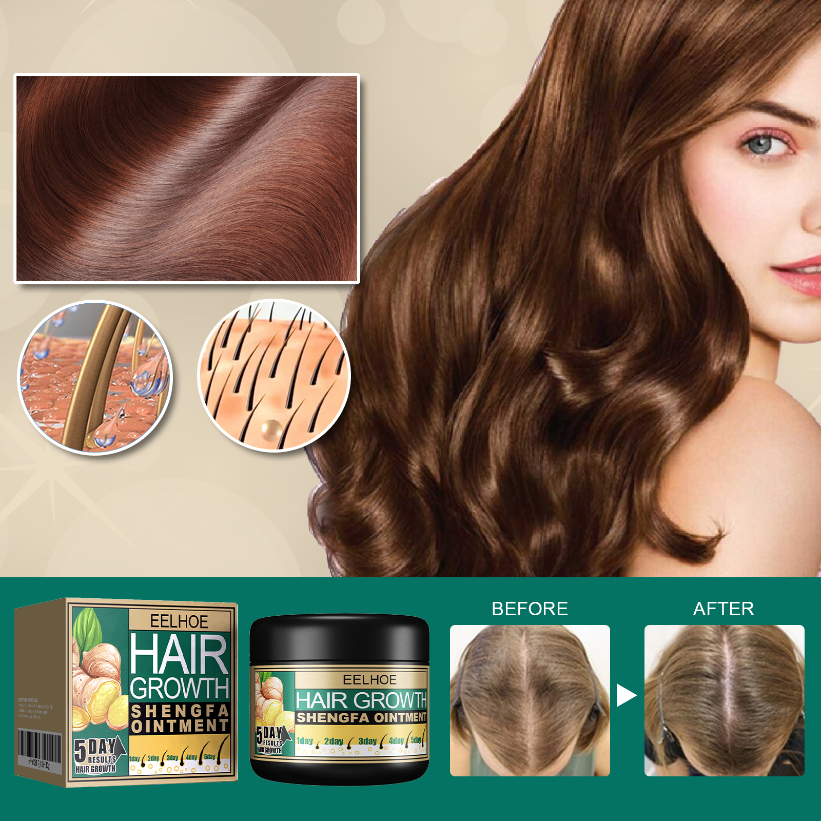Ginger Hair Growth Ointment, Nourishing Scalp Care Cream For Thinning Hair, Anti Hair Loss Treatment With Ginger Root Extract photo 3