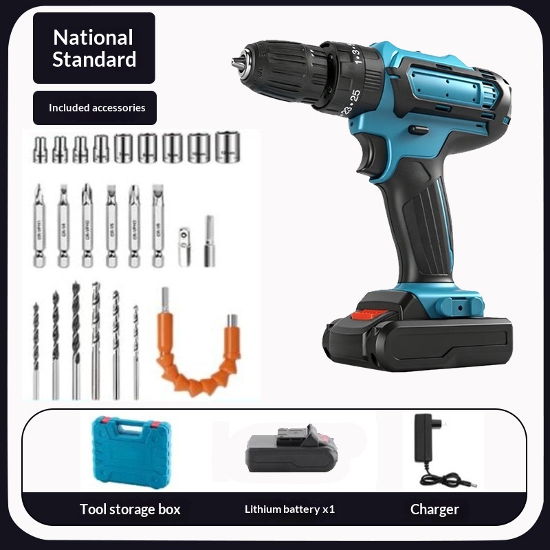 Cross-border New Cordless Brushless 21V Lithium Electric Drill Tool Set, Cordless Drill With Two Batteries And One Charger photo 6