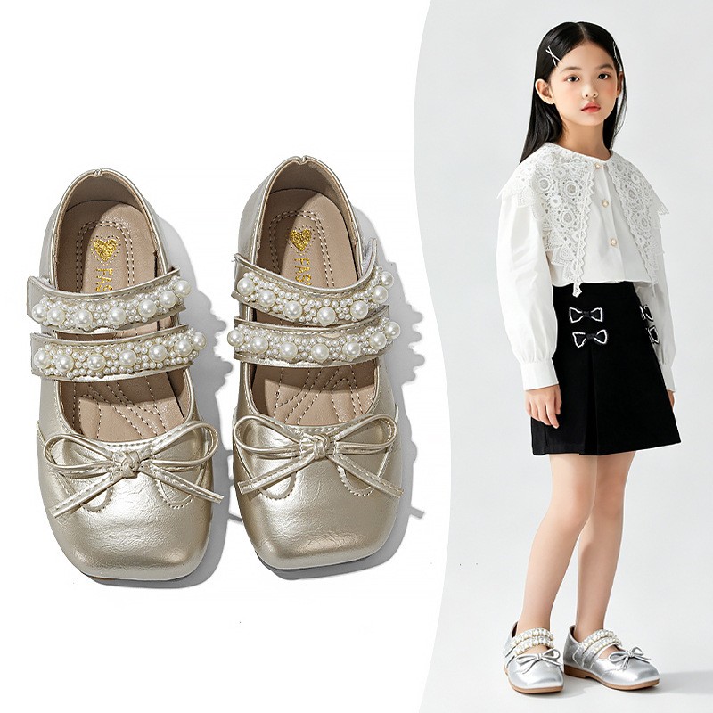 2026 Spring Summer New Girls Leather Shoes, Bow Decor Kids Princess Shoes, Breathable Soft Sole Performance Flats For Baby Girls photo 1