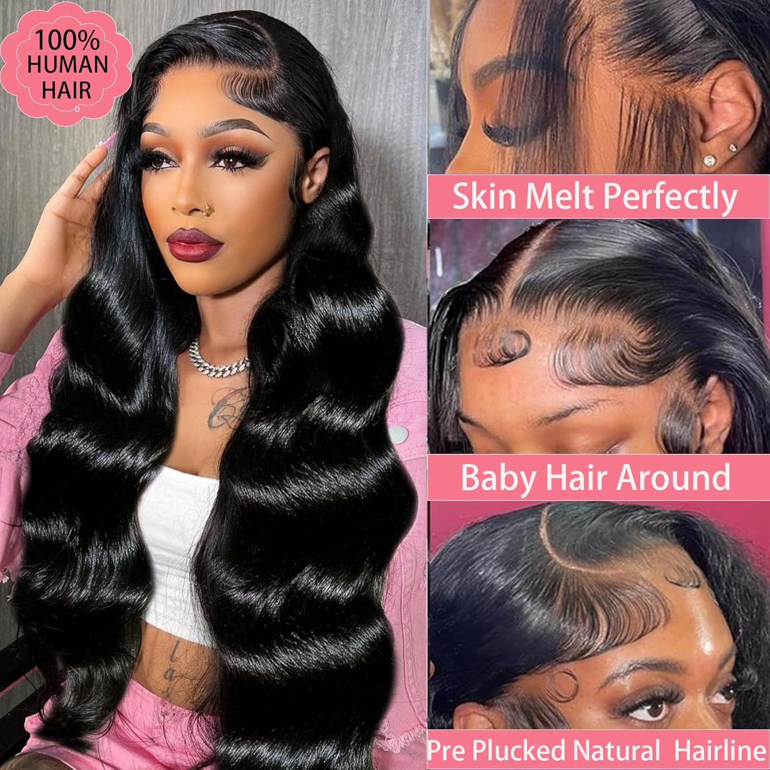13x6 Front Lace Human Hair Wig Body Wave, Natural Color, 150 Percentage Density photo 3